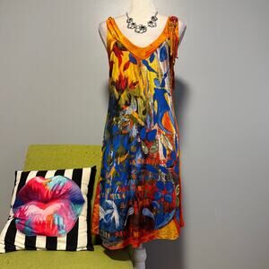 Save the Queen Graphic Multicolored Sleeveless Sun Dress XL
